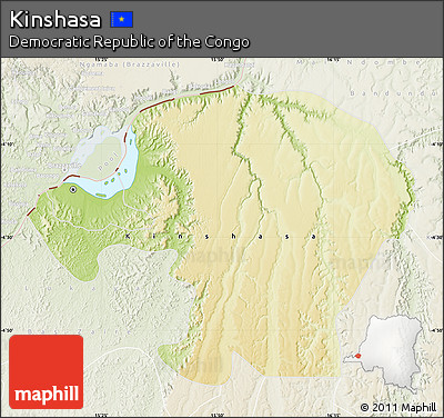 Physical Map of Kinshasa, lighten