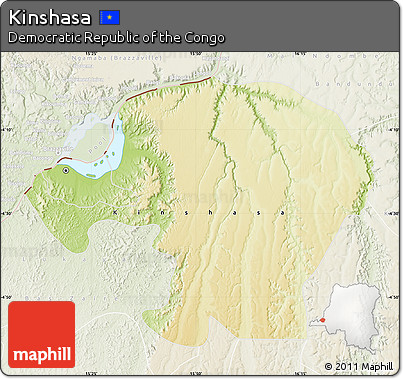 Physical Map of Kinshasa, lighten