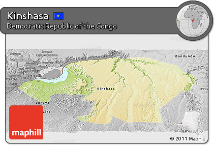 Physical Panoramic Map of Kinshasa, desaturated