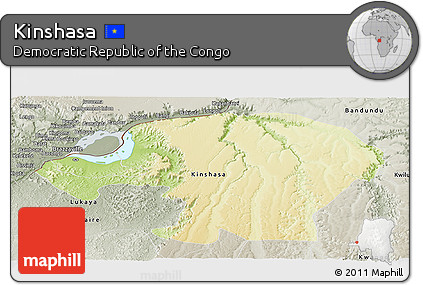 Physical Panoramic Map of Kinshasa, semi-desaturated