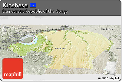 Physical Panoramic Map of Kinshasa, semi-desaturated