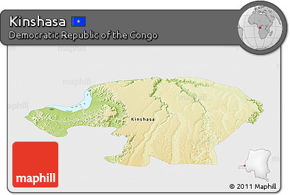 Physical Panoramic Map of Kinshasa, single color outside
