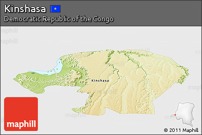 Physical Panoramic Map of Kinshasa, single color outside