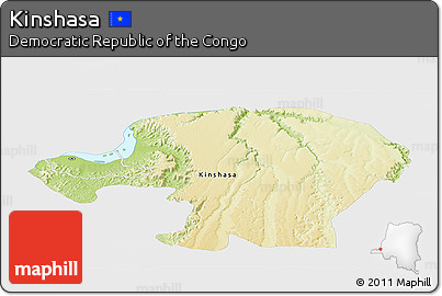 Physical Panoramic Map of Kinshasa, single color outside