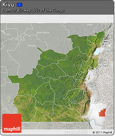 Satellite 3D Map of Kivu, lighten, semi-desaturated