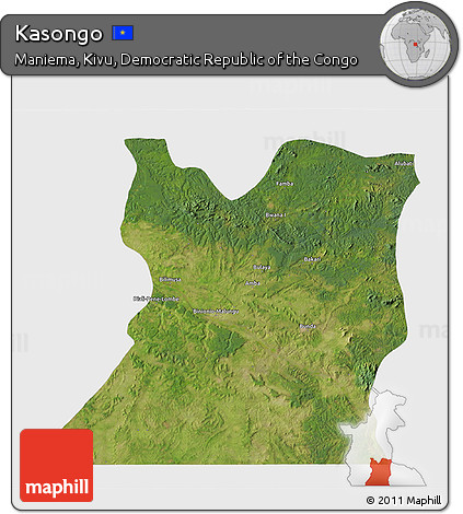 Satellite 3D Map of Kasongo, single color outside