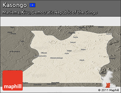 Shaded Relief Panoramic Map of Kasongo, darken