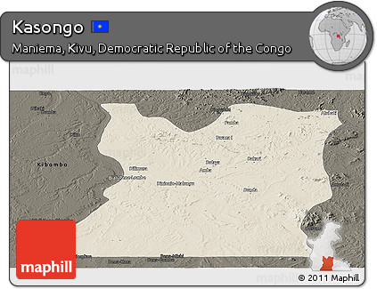 Shaded Relief Panoramic Map of Kasongo, darken