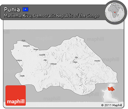 Gray 3D Map of Punia, single color outside