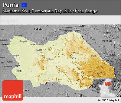 Physical 3D Map of Punia, darken, desaturated