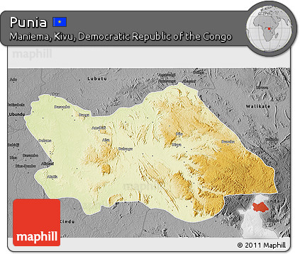 Physical 3D Map of Punia, darken, desaturated