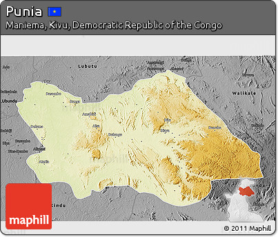 Physical 3D Map of Punia, darken, desaturated