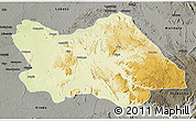 Physical 3D Map of Punia, darken, semi-desaturated