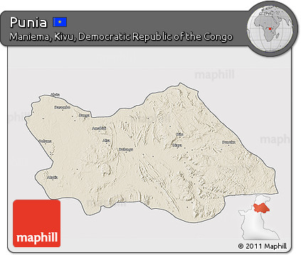 Shaded Relief 3D Map of Punia, single color outside