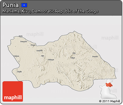 Shaded Relief 3D Map of Punia, single color outside