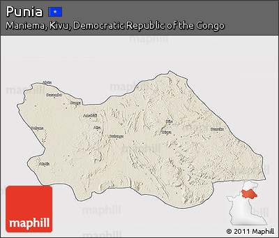 Shaded Relief 3D Map of Punia, single color outside