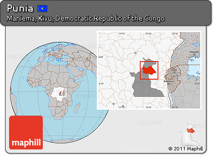 Gray Location Map of Punia, highlighted country, highlighted parent region