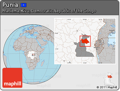 Gray Location Map of Punia, highlighted country, highlighted parent region
