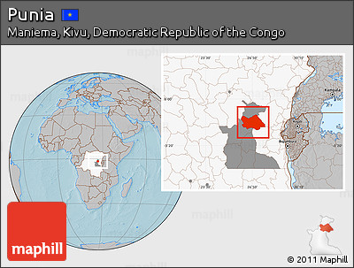 Gray Location Map of Punia, highlighted country, highlighted parent region, hill shading