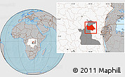 Gray Location Map of Punia, highlighted country, highlighted parent region, hill shading