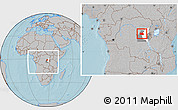 Gray Location Map of Punia, highlighted parent region, highlighted grandparent region, within the entire country, hill shading