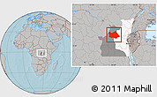 Gray Location Map of Punia, highlighted parent region, highlighted grandparent region, hill shading