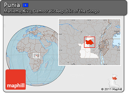 Gray Location Map of Punia, highlighted parent region, hill shading