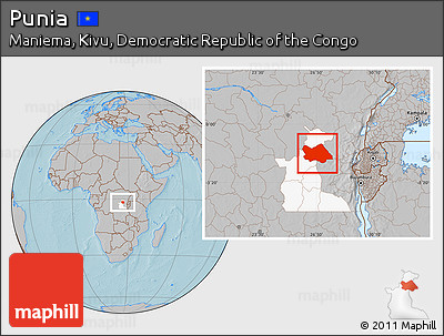 Gray Location Map of Punia, highlighted parent region, hill shading