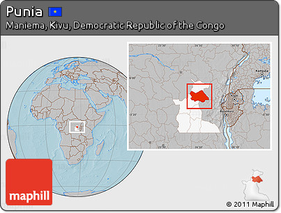 Gray Location Map of Punia, highlighted parent region, hill shading