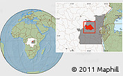 Savanna Style Location Map of Punia, highlighted country, highlighted grandparent region, hill shading