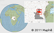 Savanna Style Location Map of Punia, highlighted country, highlighted parent region, hill shading