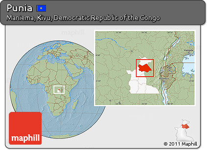 Savanna Style Location Map of Punia, highlighted parent region, hill shading