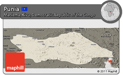 Shaded Relief Panoramic Map of Punia, darken