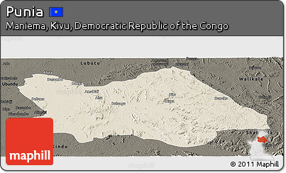 Shaded Relief Panoramic Map of Punia, darken