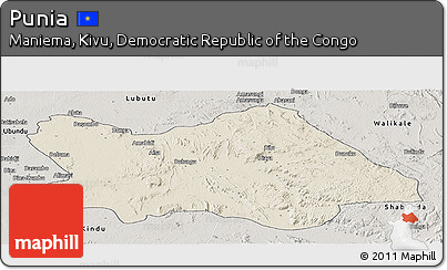 Shaded Relief Panoramic Map of Punia, semi-desaturated
