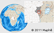Shaded Relief Location Map of Goma, highlighted country, highlighted parent region