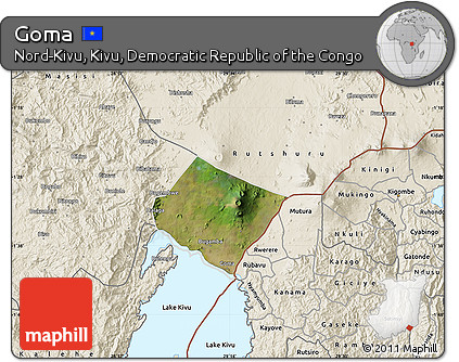 Satellite Map of Goma, shaded relief outside