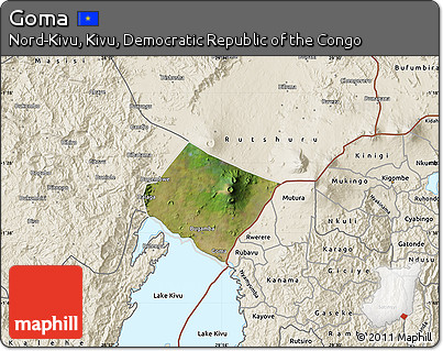 Satellite Map of Goma, shaded relief outside