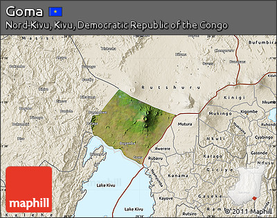 Satellite Map of Goma, shaded relief outside