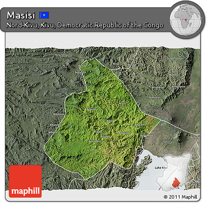 Satellite 3D Map of Masisi, semi-desaturated