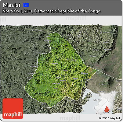 Satellite 3D Map of Masisi, semi-desaturated