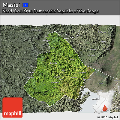 Satellite 3D Map of Masisi, semi-desaturated