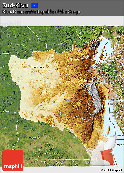 Physical 3D Map of Sud-Kivu, satellite outside