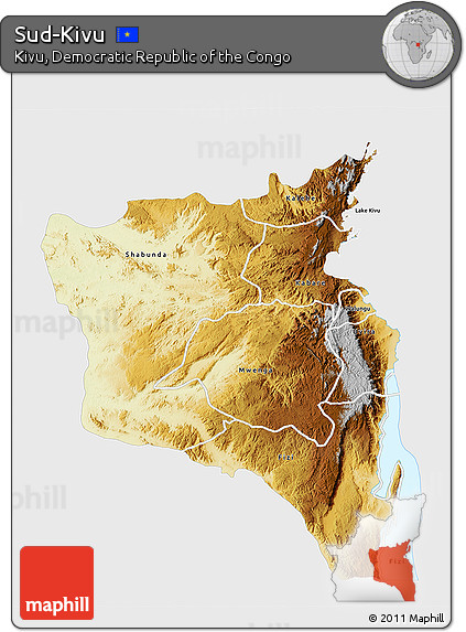 Physical 3D Map of Sud-Kivu, single color outside