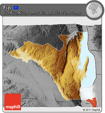 Physical 3D Map of Fizi, darken, desaturated