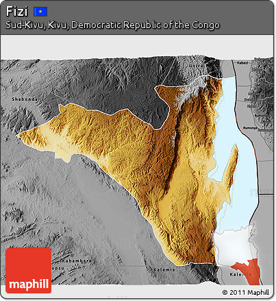 Physical 3D Map of Fizi, darken, desaturated