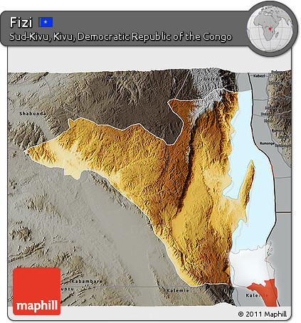 Physical 3D Map of Fizi, darken, semi-desaturated