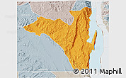 Political 3D Map of Fizi, lighten, semi-desaturated