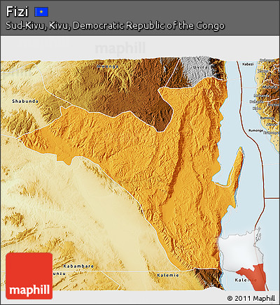 Political 3D Map of Fizi, physical outside