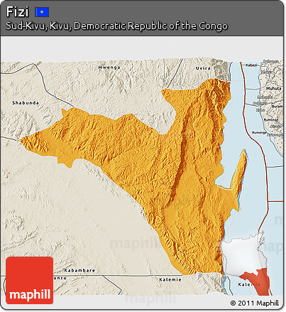 Political 3D Map of Fizi, shaded relief outside